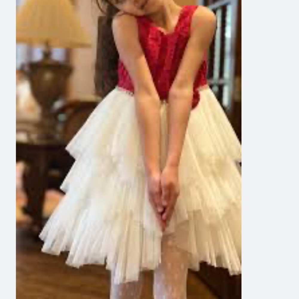 American Princess Red and White Tiered Lace Party Dress for Girls